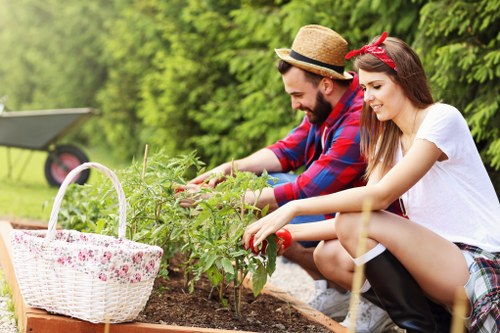 Gardener assessing safety before outdoor maintenance work