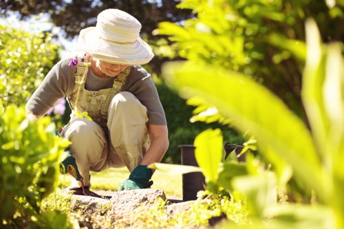 Forestdale front yard landscaping with fresh lawn and planting beds